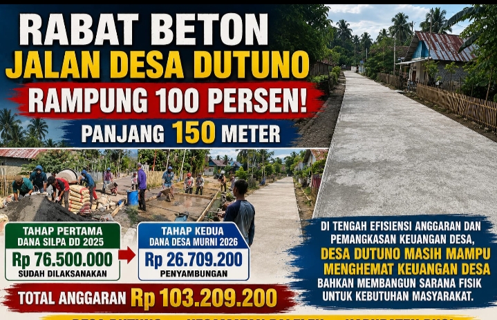 Rabat Beton Jalan Desa Dutuno Rampung 100 Persen, Total Anggaran Capai Rp103,2 Juta