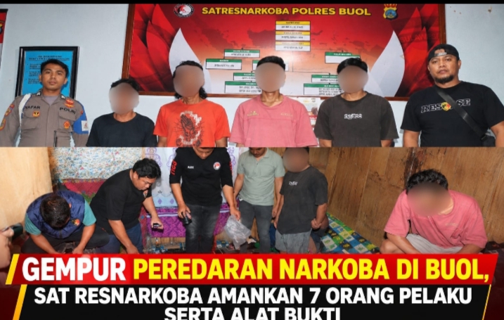 Gempur Peredaran Narkoba, Satresnarkoba Polres Buol Amankan 7 Orang Terduga Pelaku Beserta Barang Bukti